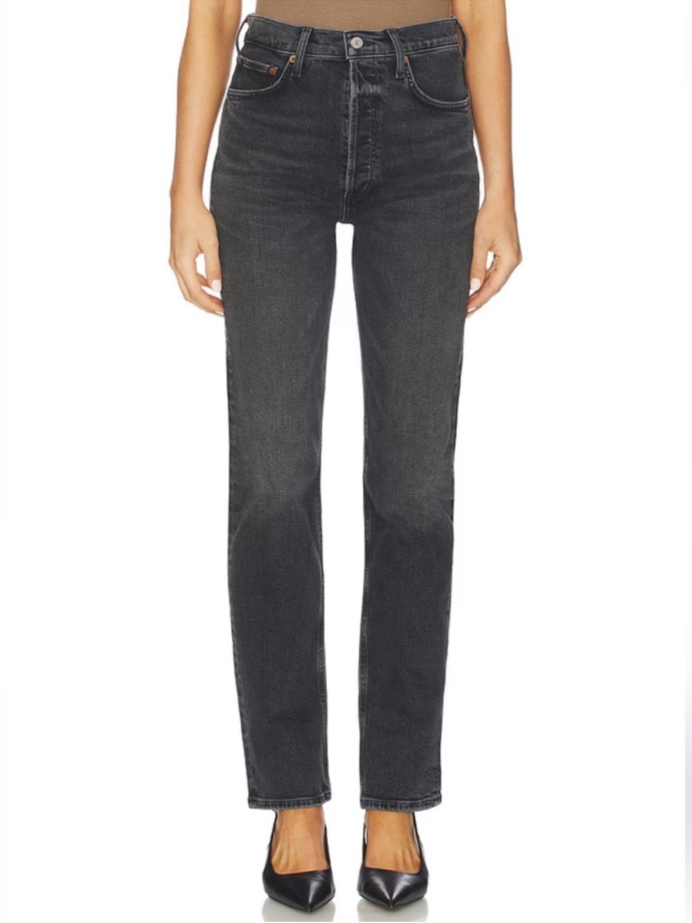 Agolde 90s Pinch Waist High Rise Straight Jeans in Black 25